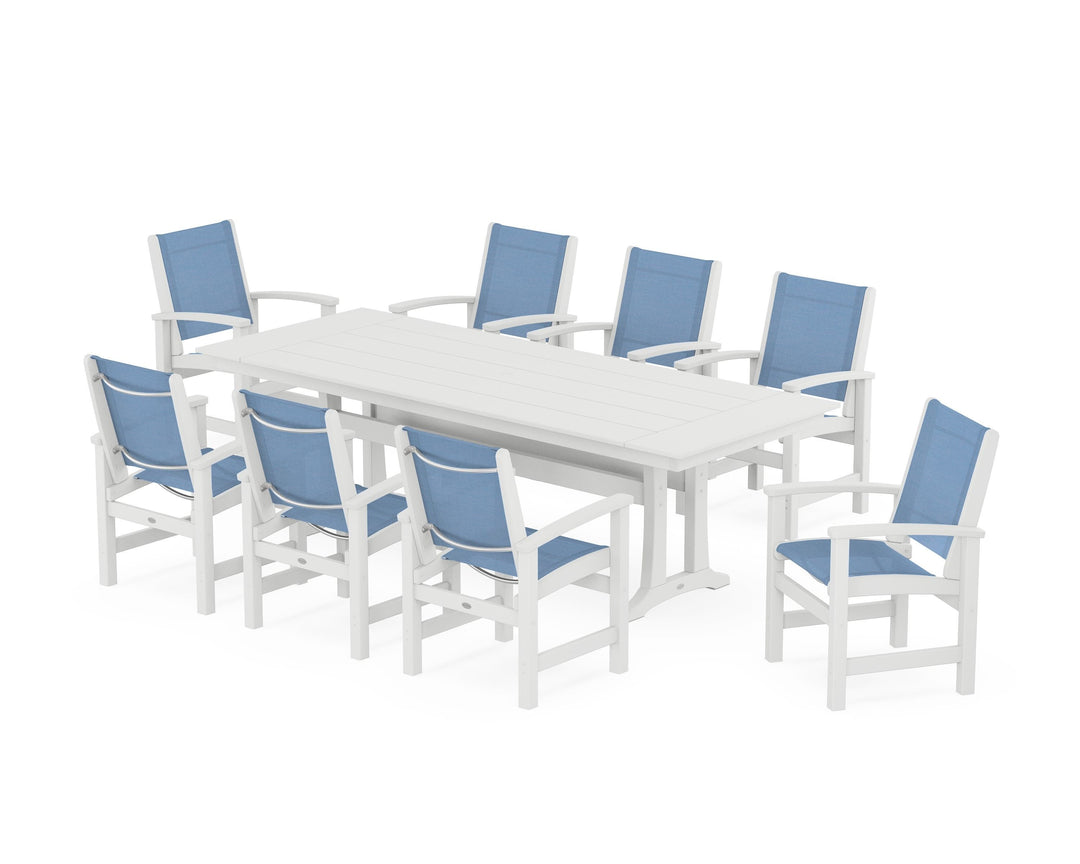 POLYWOOD® Coastal 9-Piece Farmhouse Dining Set with Trestle Legs