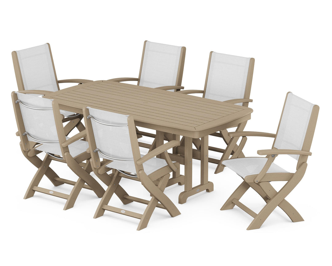 POLYWOOD® Coastal Folding Arm Chair 7-Piece Dining Set