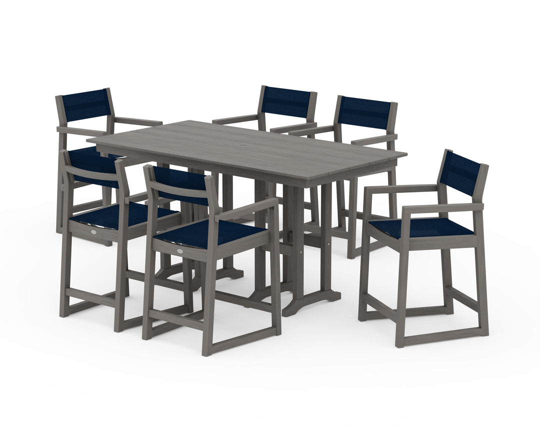 POLYWOOD® EDGE Sling Arm Chair 7-Piece Farmhouse Counter Set