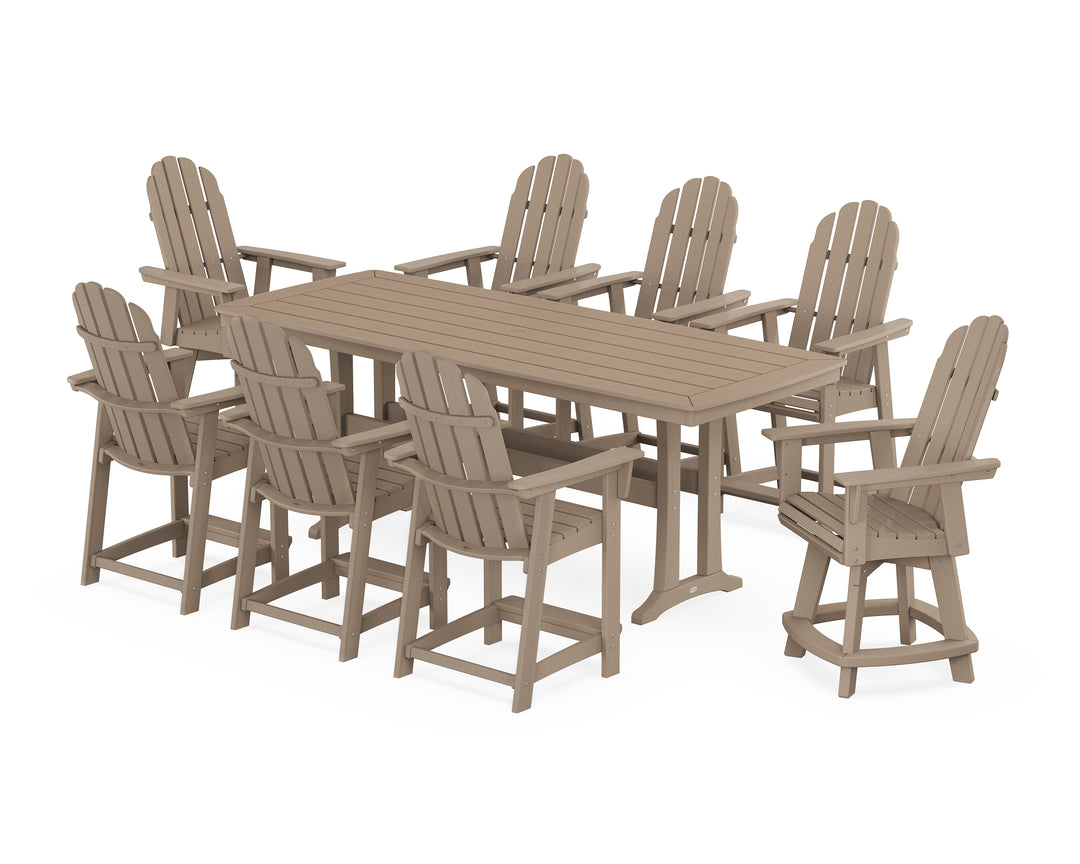 POLYWOOD® Vineyard Curveback Adirondack Swivel 9-Piece Counter Set with Trestle Legs