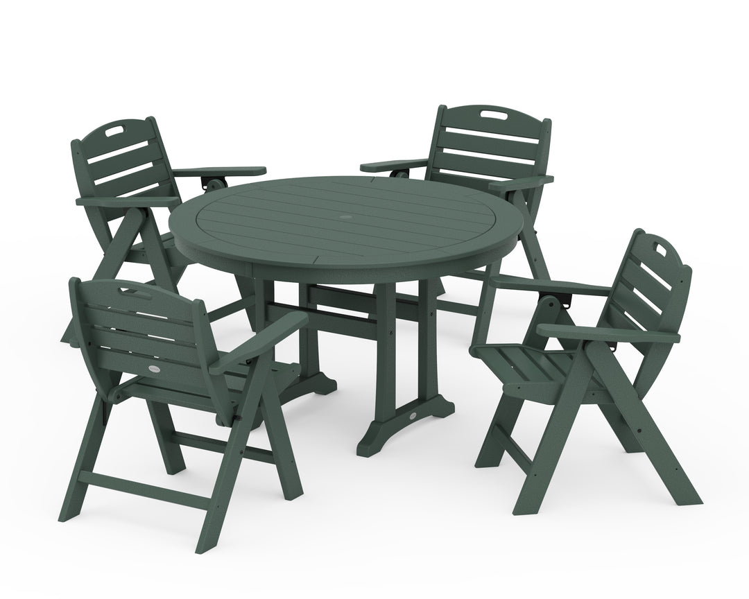 POLYWOOD® Nautical Folding Lowback Chair 5-Piece Round Dining Set With Trestle Legs