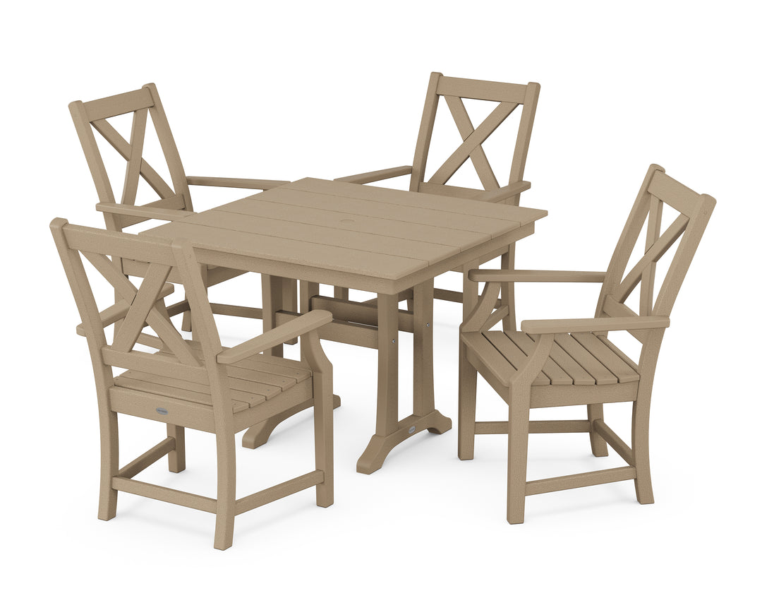 POLYWOOD® Braxton 5-Piece Farmhouse Dining Set With Trestle Legs