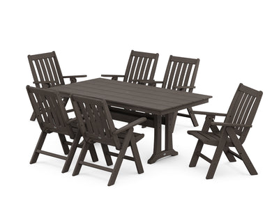 Vineyard Folding Chair 7-Piece Farmhouse Dining Set with Trestle Legs