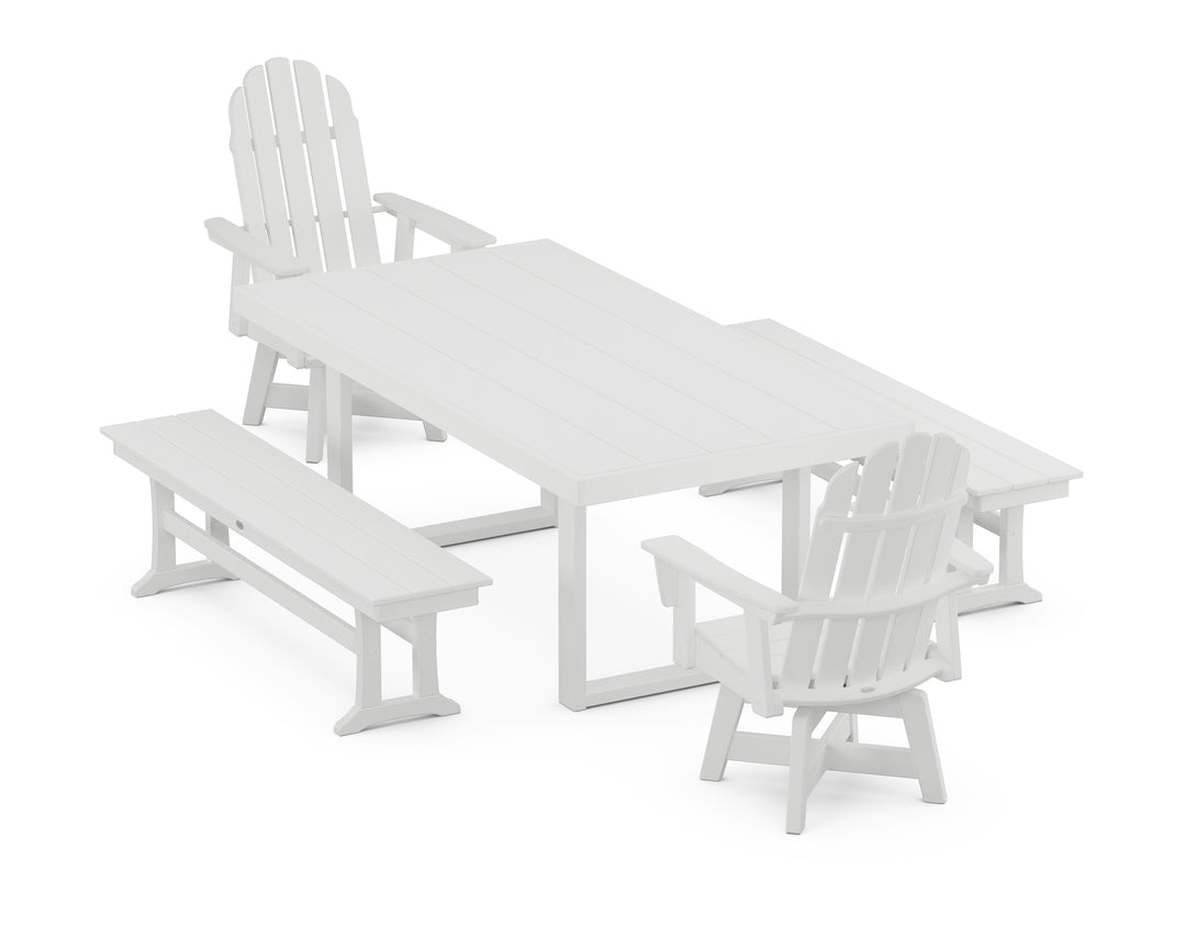 POLYWOOD® Vineyard Curveback Adirondack Swivel Chair 5-Piece Dining Set with Benches