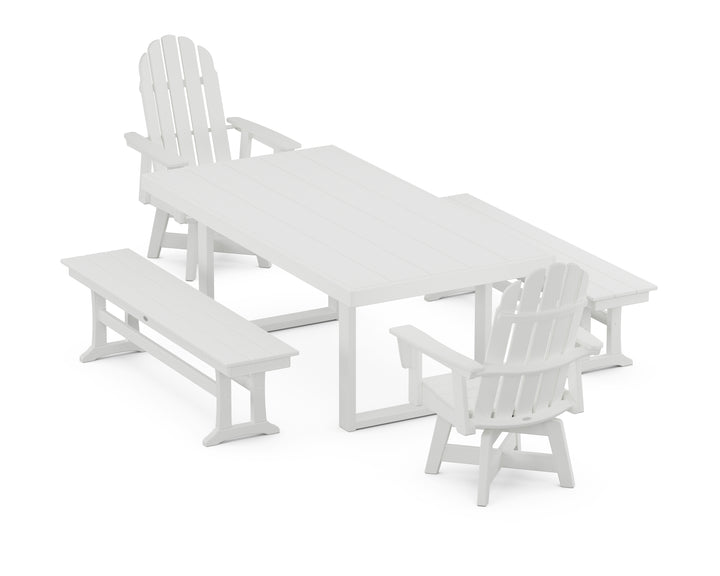 POLYWOOD® Vineyard Curveback Adirondack Swivel Chair 5-Piece Dining Set with Benches