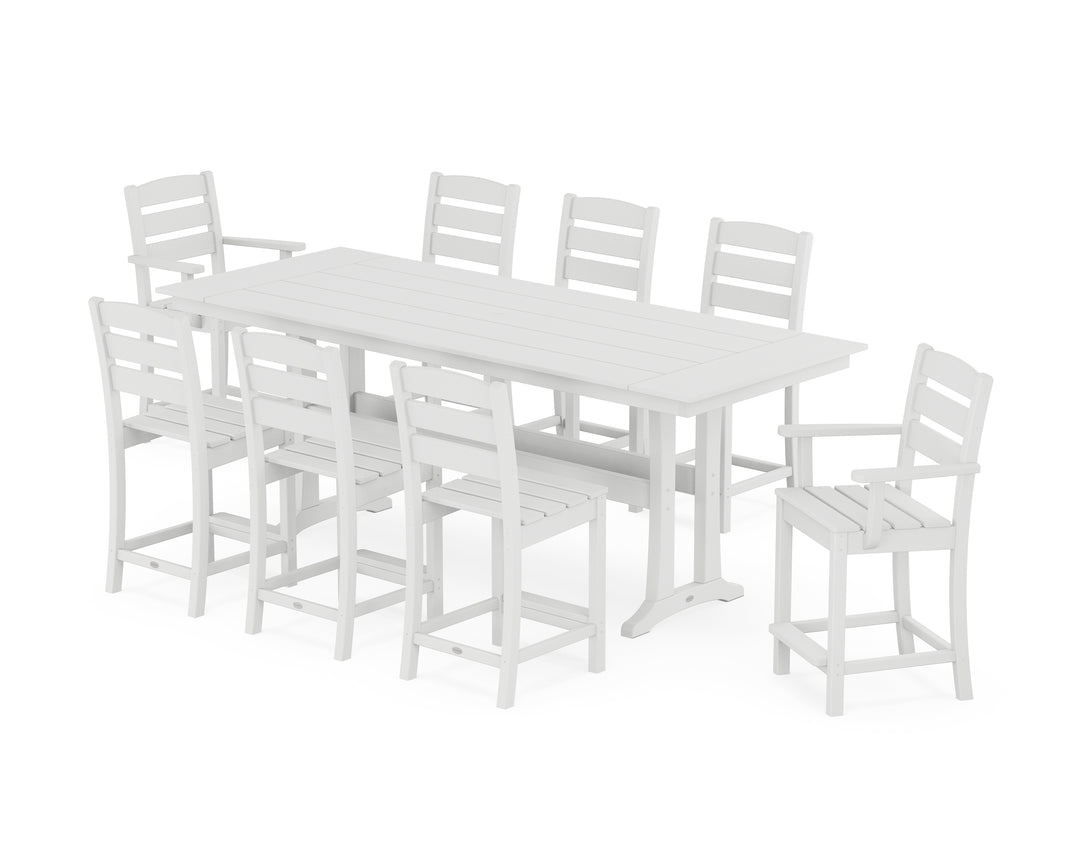 POLYWOOD® Lakeside 9-Piece Farmhouse Counter Set with Trestle Legs