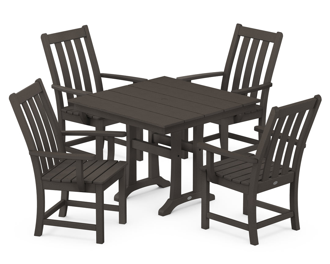 POLYWOOD® Vineyard 5-Piece Farmhouse Trestle Arm Chair Dining Set