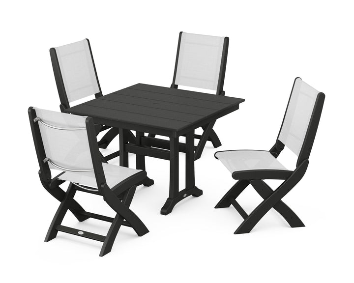 POLYWOOD® Coastal Folding Side Chair 5-Piece Farmhouse Dining Set With Trestle Legs