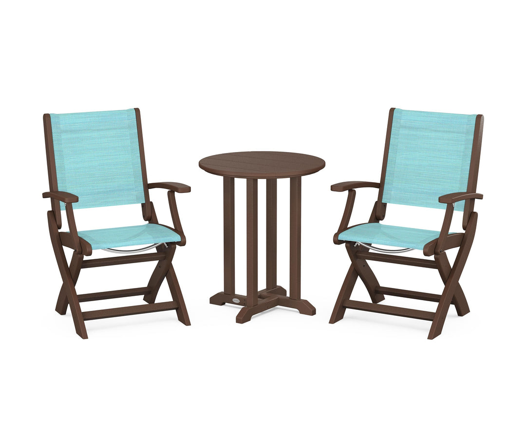POLYWOOD® Coastal Folding 3-Piece Round Bistro Dining Set