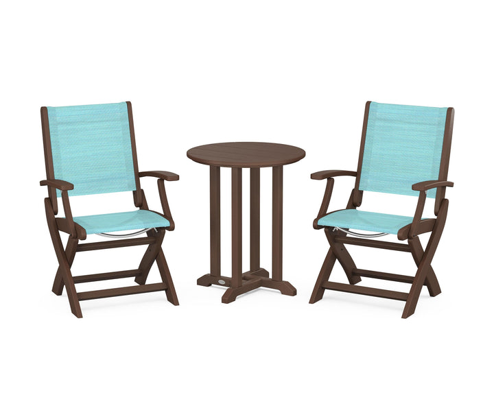 POLYWOOD® Coastal Folding 3-Piece Round Bistro Dining Set