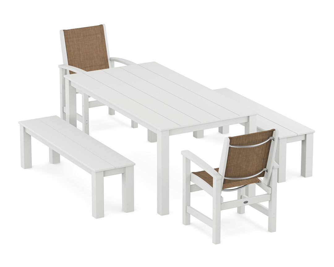 POLYWOOD® Coastal 5-Piece Parsons Dining Set with Benches