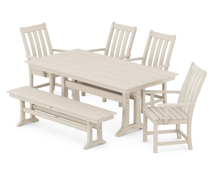 POLYWOOD® Vineyard 6-Piece Arm Chair Farmhouse Dining Set with Trestle Legs and Bench
