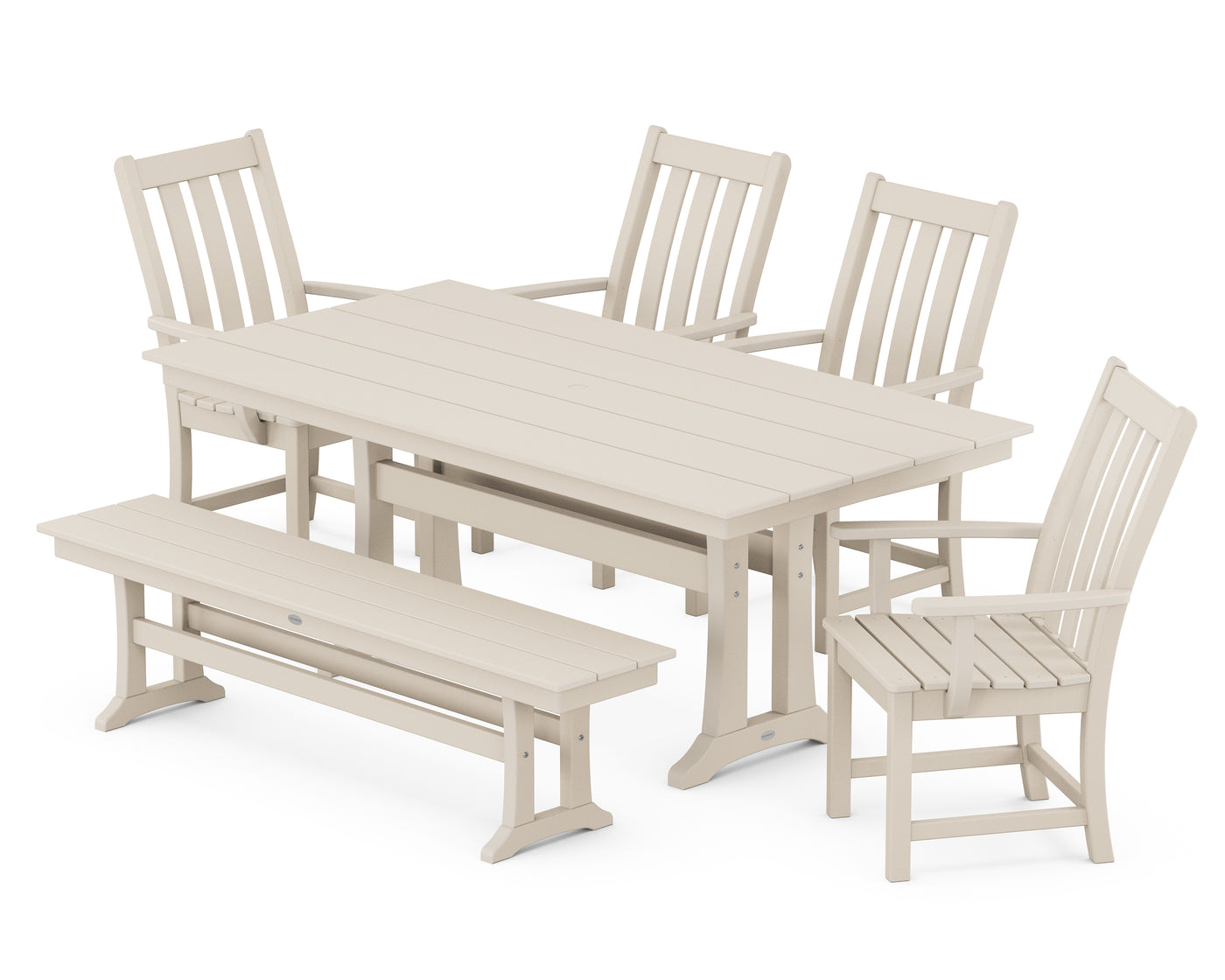 Vineyard 6-Piece Arm Chair Farmhouse Dining Set with Trestle Legs and Bench