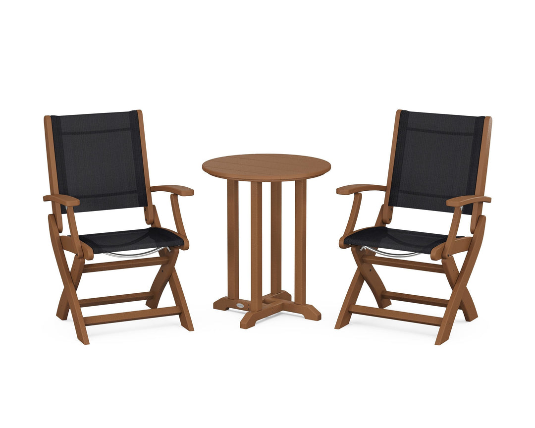 POLYWOOD® Coastal Folding 3-Piece Round Bistro Dining Set