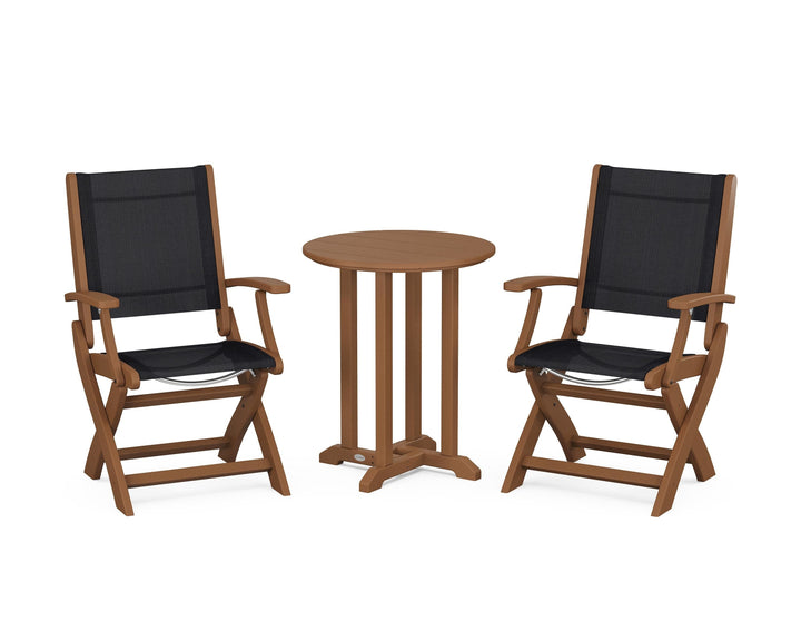 POLYWOOD® Coastal Folding 3-Piece Round Bistro Dining Set