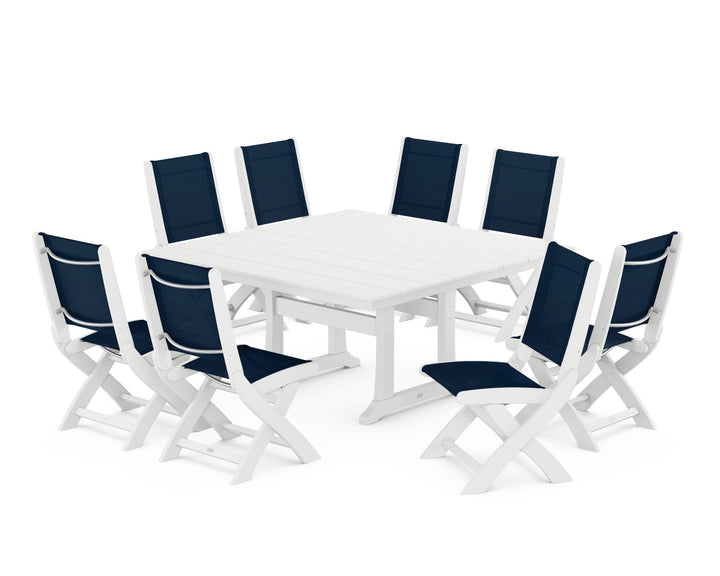 POLYWOOD® Coastal Folding Side Chair 9-Piece Farmhouse Dining Set