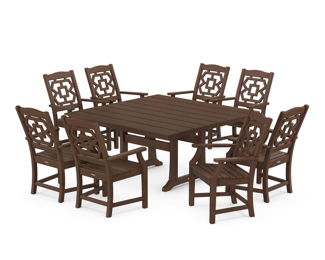 Martha Stewart by POLYWOOD® Chinoiserie 9-Piece Square Farmhouse Dining Set with Trestle Legs
