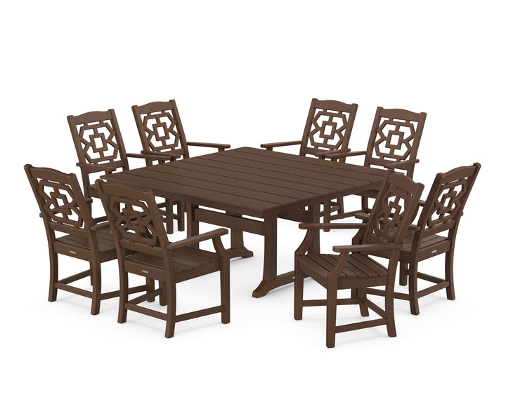 Martha Stewart by POLYWOOD® Chinoiserie 9-Piece Square Farmhouse Dining Set with Trestle Legs