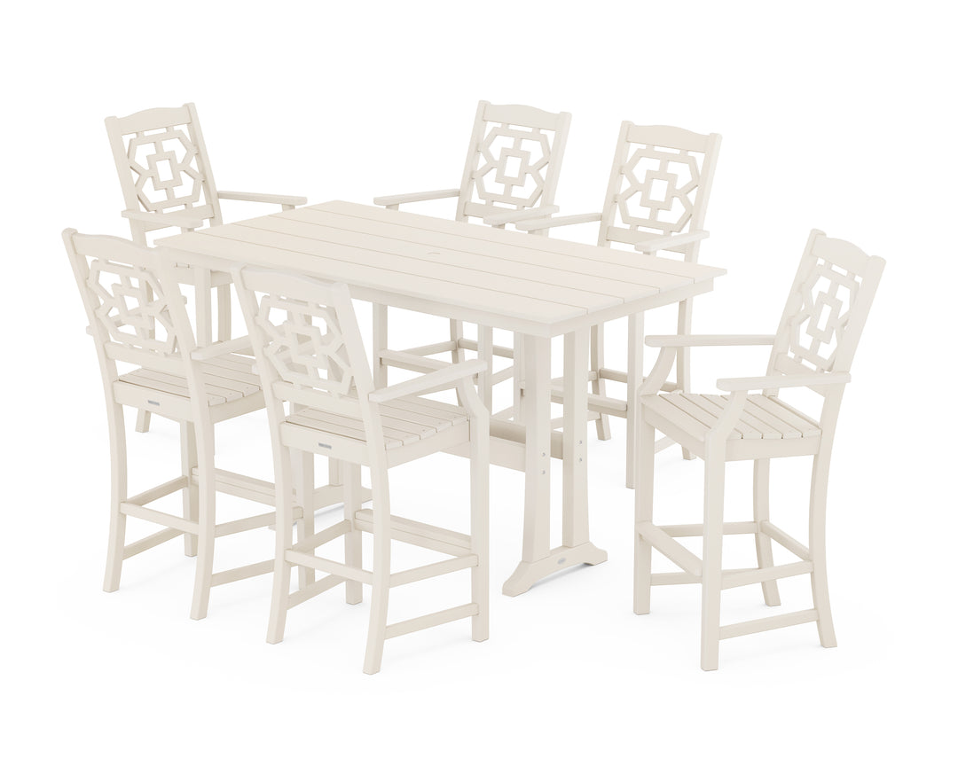 Martha Stewart by POLYWOOD® Chinoiserie Arm Chair 7-Piece Farmhouse Bar Set with Trestle Legs