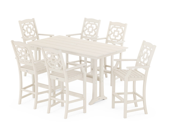 Martha Stewart by POLYWOOD® Chinoiserie Arm Chair 7-Piece Farmhouse Bar Set with Trestle Legs