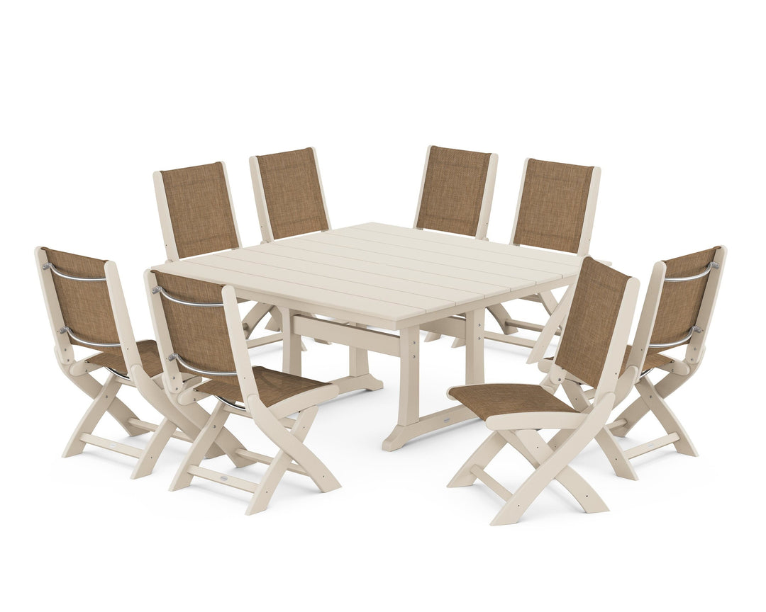 POLYWOOD® Coastal Folding Side Chair 9-Piece Farmhouse Dining Set