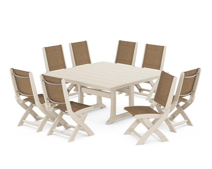 POLYWOOD® Coastal Folding Side Chair 9-Piece Farmhouse Dining Set