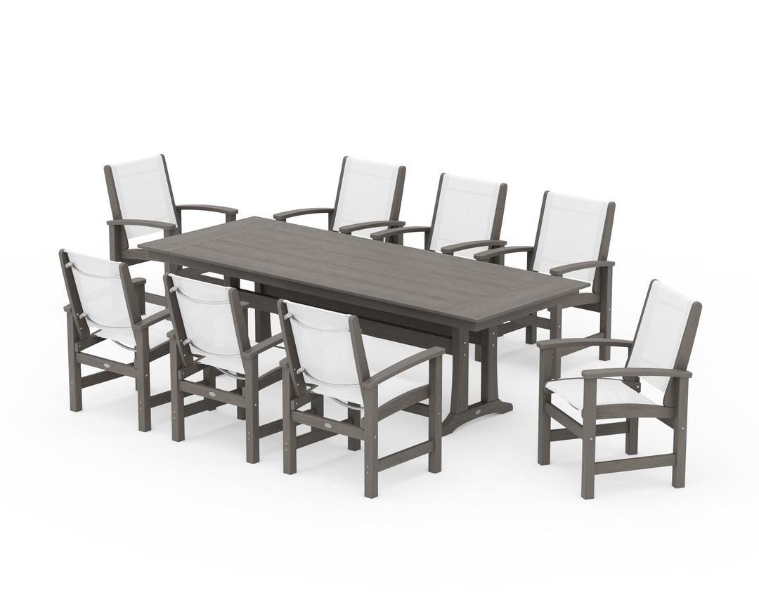 POLYWOOD® Coastal 9-Piece Farmhouse Dining Set with Trestle Legs