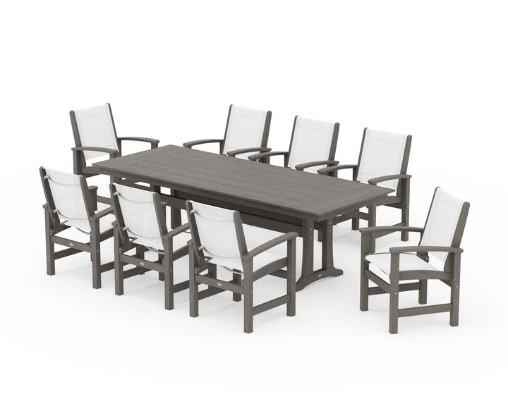 POLYWOOD® Coastal 9-Piece Farmhouse Dining Set with Trestle Legs