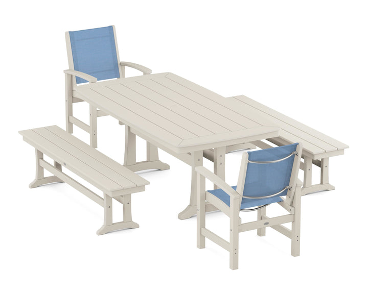 POLYWOOD® Coastal 5-Piece Dining Set with Trestle Legs and Benches