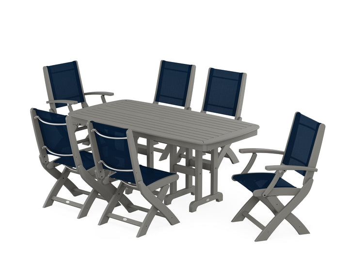 POLYWOOD® Coastal Folding Chair 7-Piece Dining Set