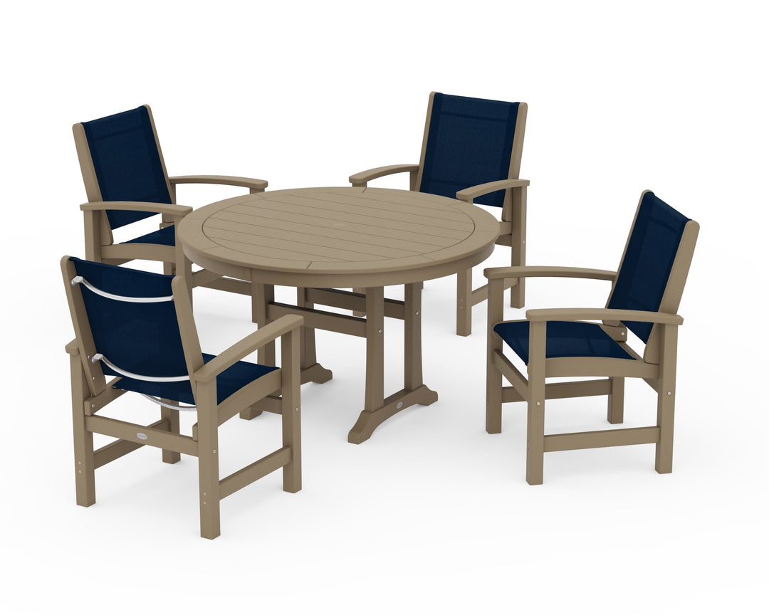 POLYWOOD® Coastal 5-Piece Round Dining Set with Trestle Legs