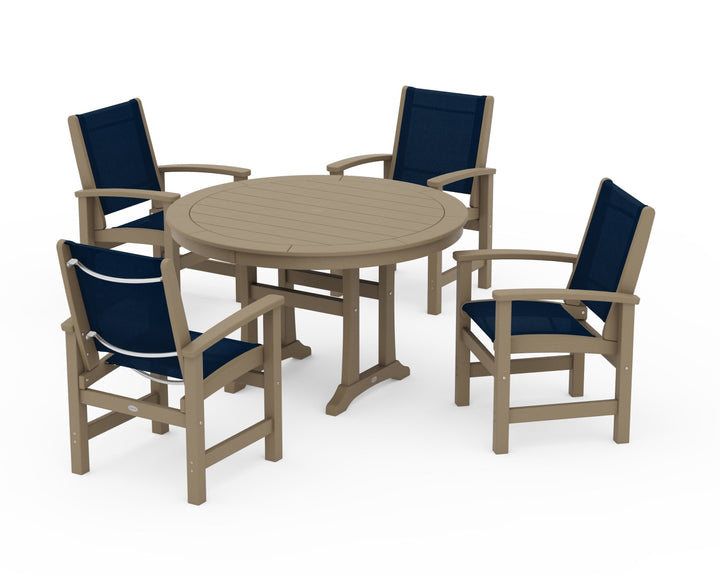 POLYWOOD® Coastal 5-Piece Round Dining Set with Trestle Legs