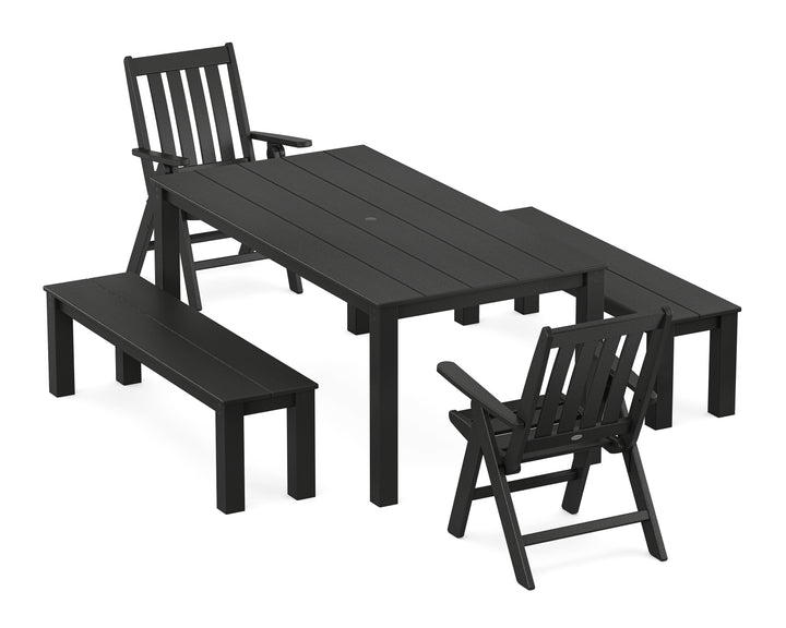 POLYWOOD® Vineyard Folding Chair 5-Piece Parsons Dining Set with Benches
