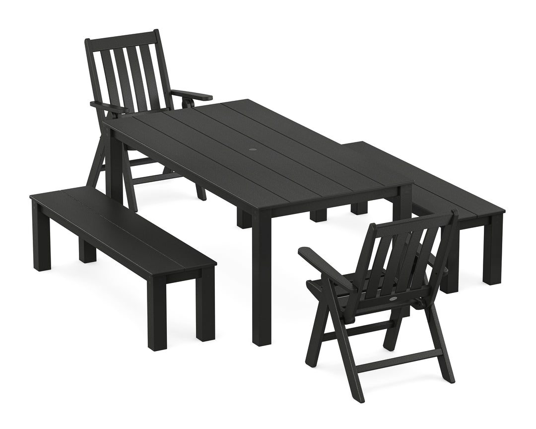 POLYWOOD® Vineyard Folding Chair 5-Piece Parsons Dining Set with Benches