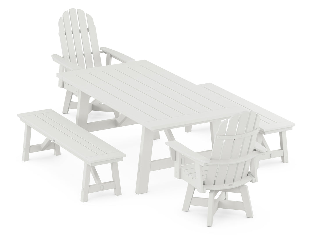 POLYWOOD® VineyardCurveback Adirondack Swivel Chair 5-Piece Rustic Farmhouse Dining Set With Benches
