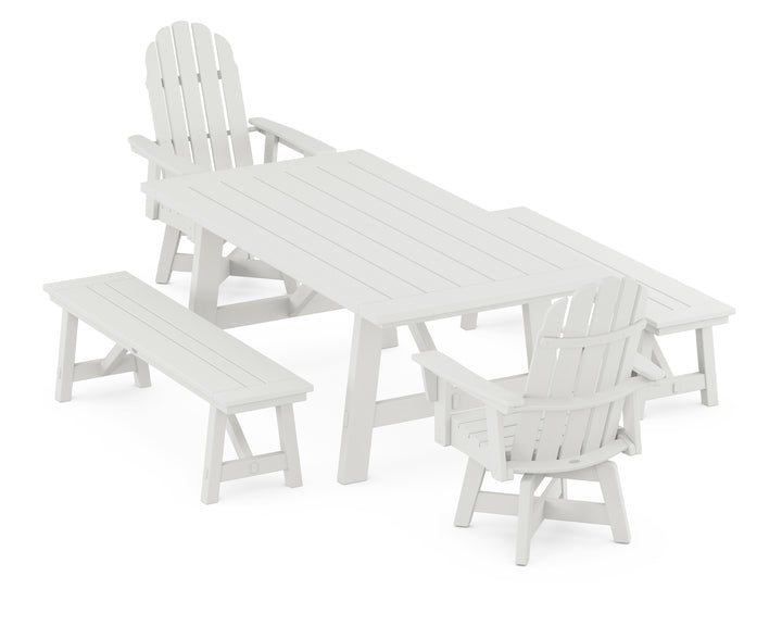 POLYWOOD® VineyardCurveback Adirondack Swivel Chair 5-Piece Rustic Farmhouse Dining Set With Benches