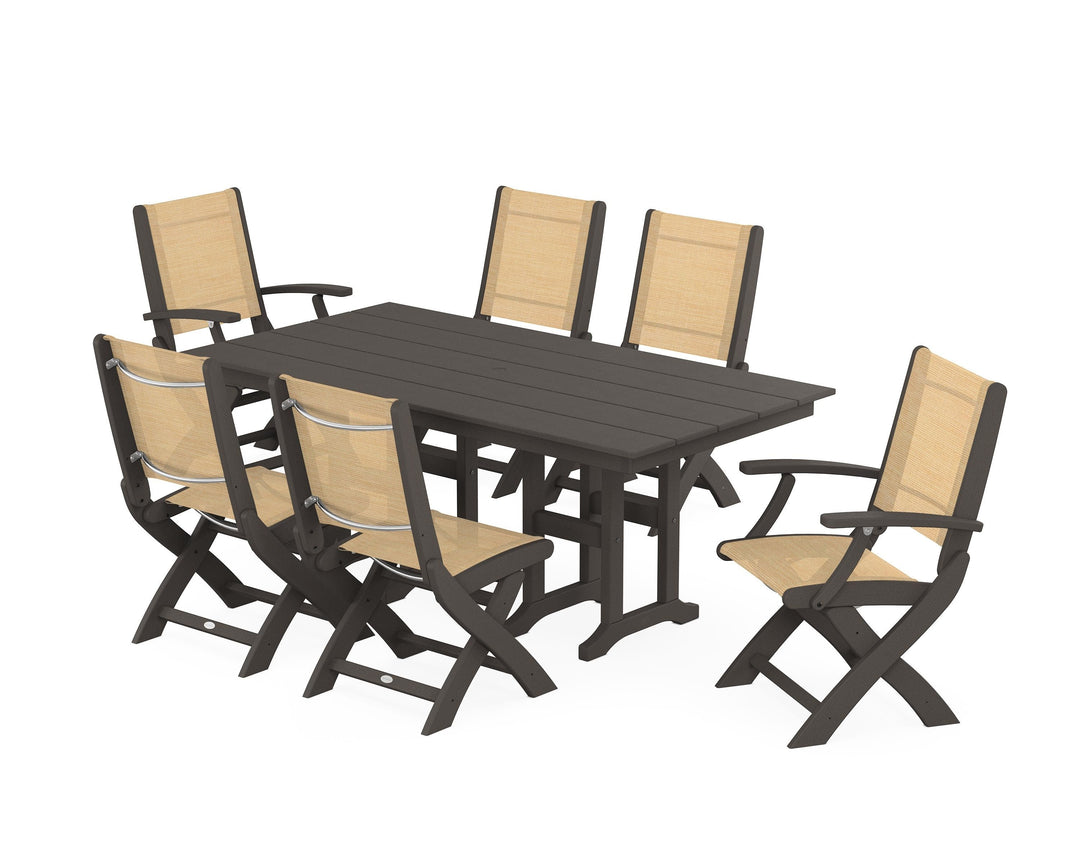 POLYWOOD® Coastal Folding Chair 7-Piece Farmhouse Dining Set