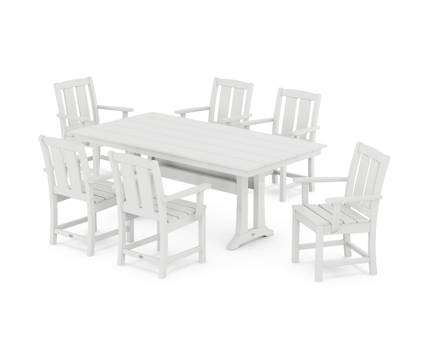 Mission Arm Chair 7-Piece Farmhouse Dining Set with Trestle Legs