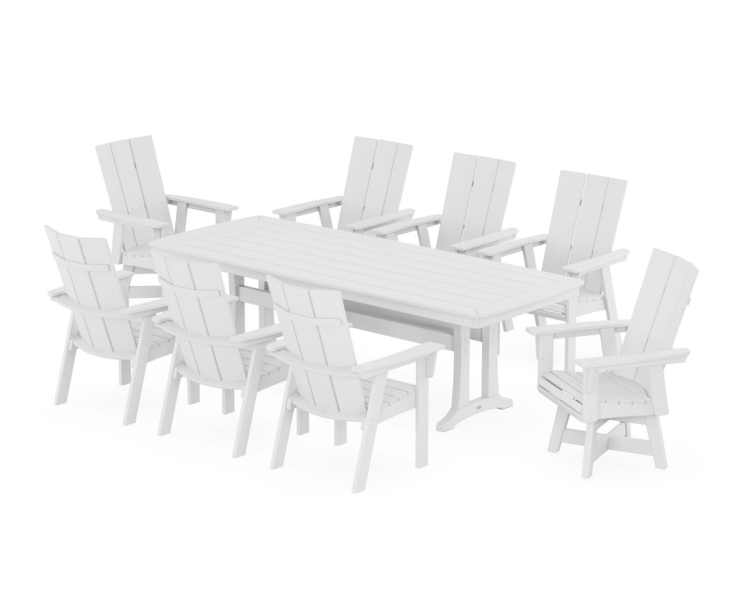 POLYWOOD® Modern Curveback Adirondack Swivel 9-Piece Dining Set with Trestle Legs