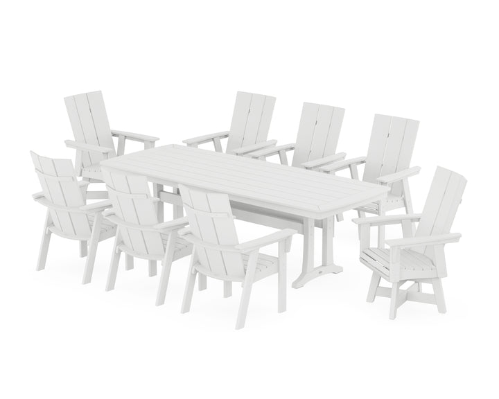 POLYWOOD® Modern Curveback Adirondack Swivel 9-Piece Dining Set with Trestle Legs