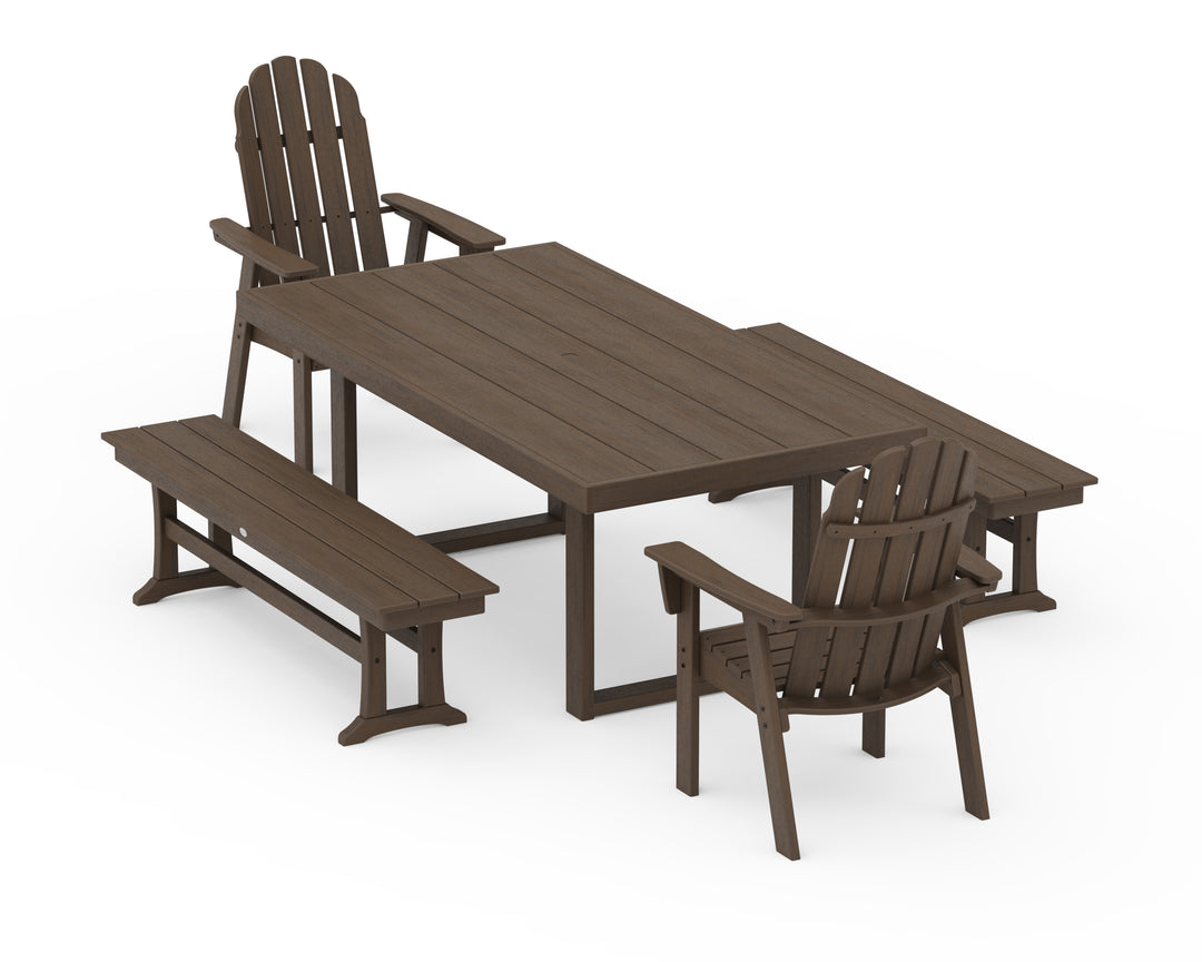 POLYWOOD® Vineyard Adirondack 5-Piece Dining Set with Benches