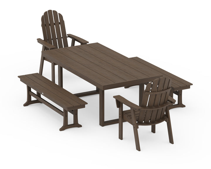 POLYWOOD® Vineyard Adirondack 5-Piece Dining Set with Benches
