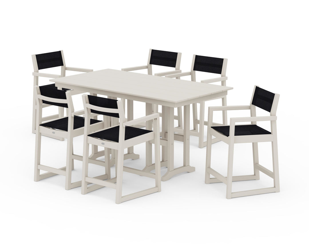 POLYWOOD® EDGE Sling Arm Chair 7-Piece Farmhouse Counter Set