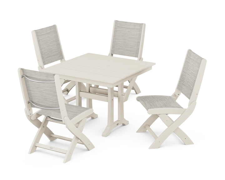 POLYWOOD® Coastal Folding Side Chair 5-Piece Farmhouse Dining Set With Trestle Legs