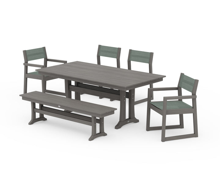 POLYWOOD® EDGE Sling 6-Piece Farmhouse Dining Set With Trestle Legs
