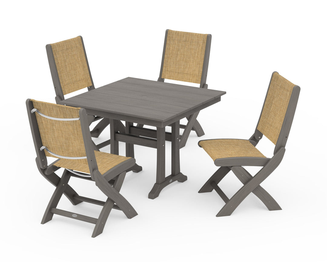 POLYWOOD® Coastal Folding Side Chair 5-Piece Farmhouse Dining Set With Trestle Legs