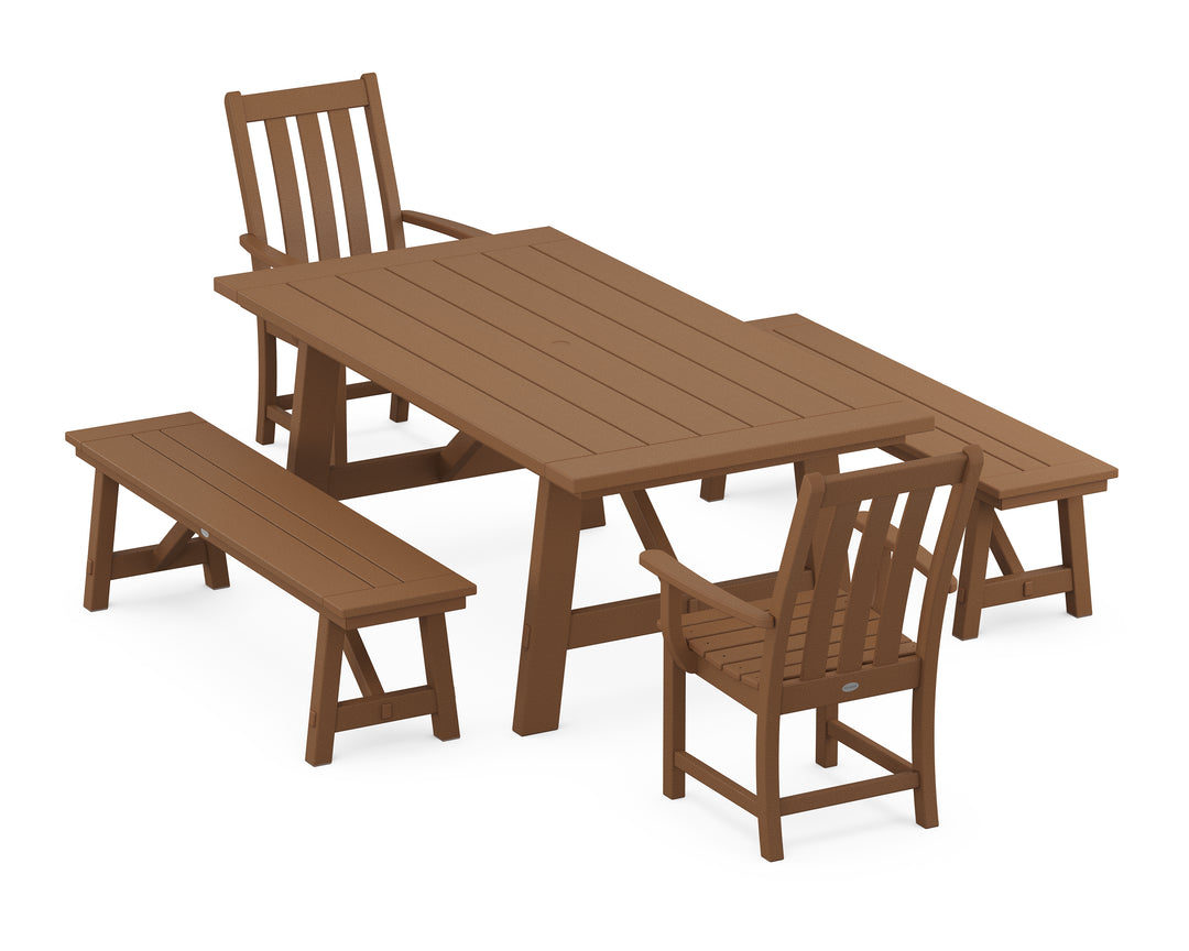 POLYWOOD® Vineyard 5-Piece Rustic Farmhouse Dining Set With Benches
