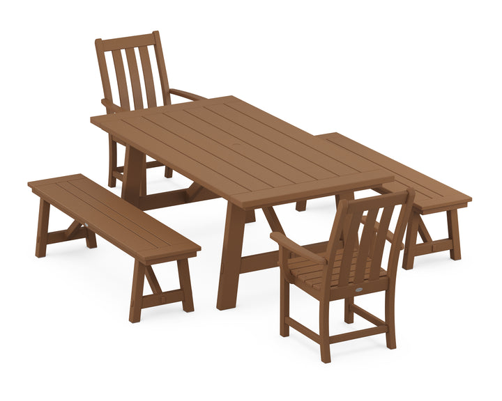 POLYWOOD® Vineyard 5-Piece Rustic Farmhouse Dining Set With Benches