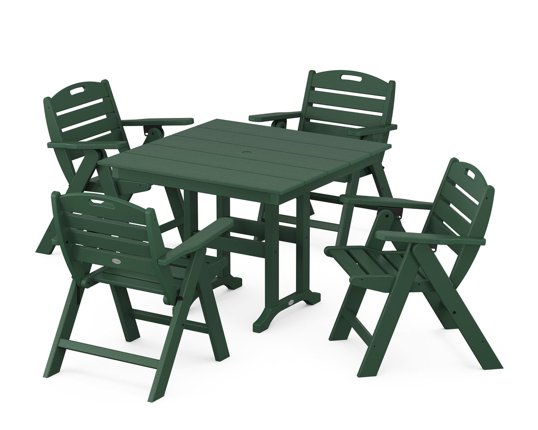POLYWOOD® Nautical Folding Lowback Chair 5-Piece Farmhouse Dining Set