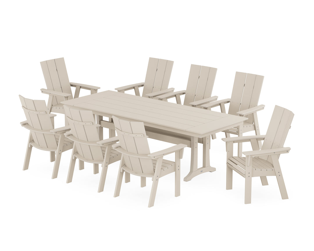 POLYWOOD® Modern Curveback Adirondack 9-Piece Farmhouse Dining Set with Trestle Legs